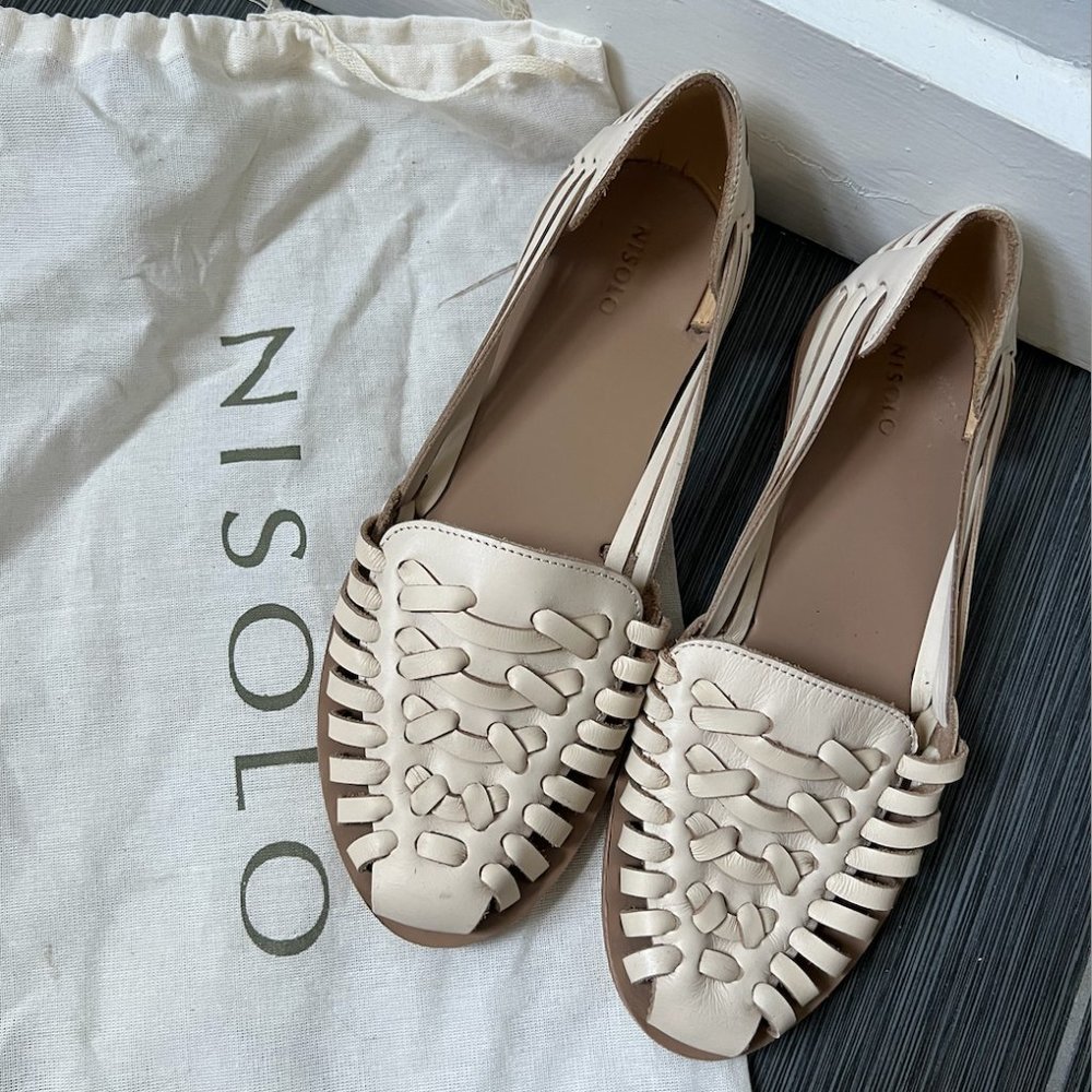 Nisolo Women's Bone Cream Sustainable Huarache Flat Sandals Size 7.5
